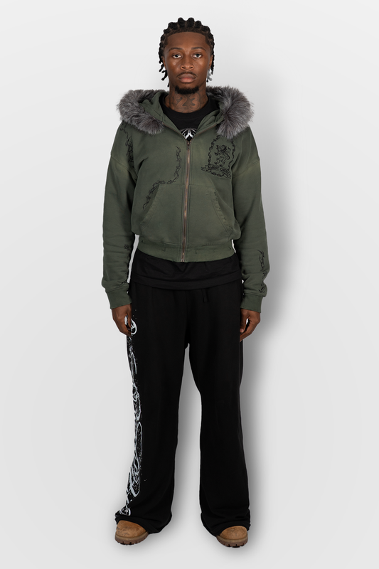 Green Fur-Zip Up Hoodie v2
