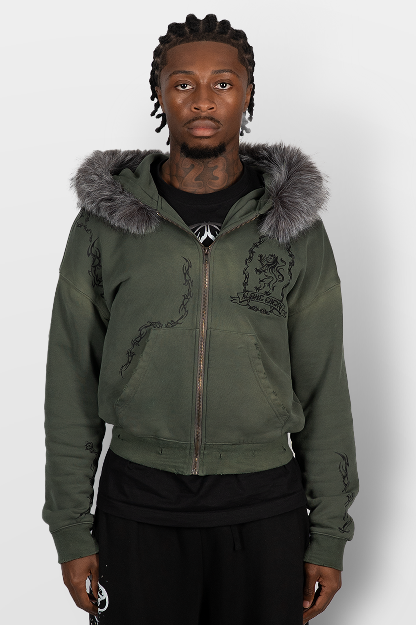 Green Fur-Zip Up Hoodie v2